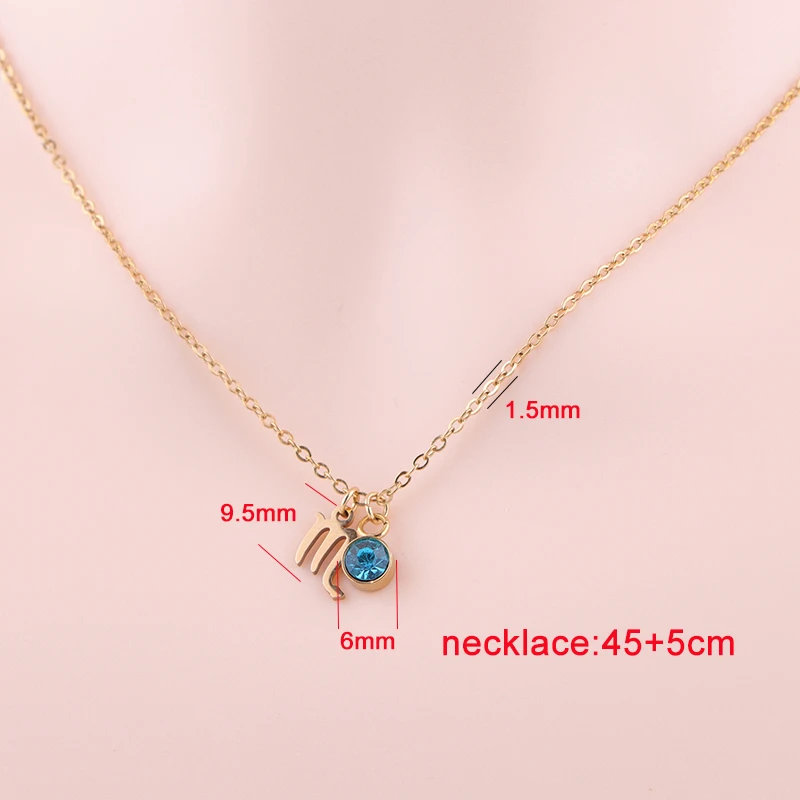 10pcs/lot Stainless Steel 12 Zodiac Sign Birthstones Pendants Necklaces for Woman 12 Constellation Birthday Gift Wholesale