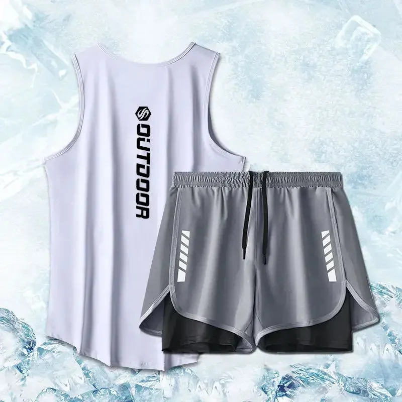 Sport Suits Men Summer Thin Quick Drying Vest+shorts Man\'s Set Fitness Running Suit Two-piece Set Mesh Ventilation Tracksuit