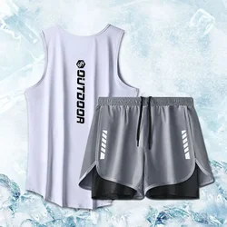 Tute sportive uomo estate sottile gilet ad asciugatura rapida + pantaloncini Set da uomo tuta da corsa Fitness Set da due pezzi tuta di ventilazione in rete