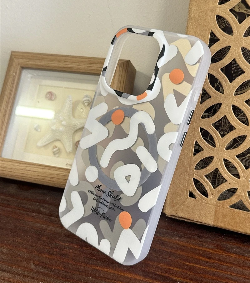 เคสโทรศัพท์ลายกราฟฟิตีแบบด้านสำหรับ iPhone 17 16 Pro Max รองรับ MagSafe ชาร์จแม่เหล็ก ป้องกันการลื่น ฝาหลังซิลิโคน