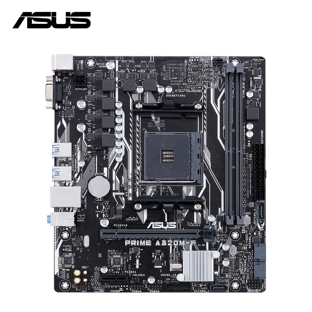 

Материнская плата ASUS PRIME A320M-F Micro ATX, AM4, чипсет AMD A320, 2 слота ОЗУ, макс. 32 Гб DDR4, поддерживает серию Ryzen 3000, 4000 ГБ, 5000