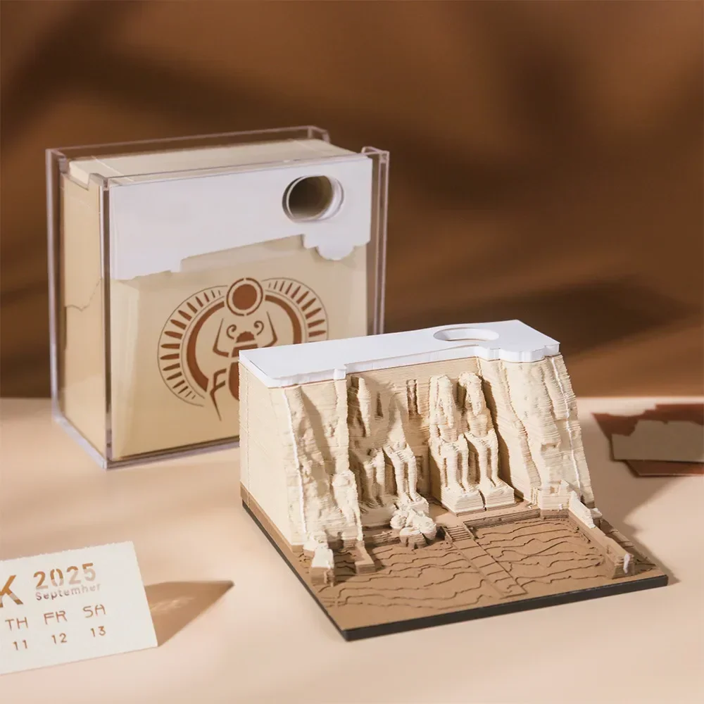 2025 Calendar Ancient Egyptian Temple Sculpture Memo 3D Paper Carving Desktop Decoration Convenience Stickers New Year Gifts