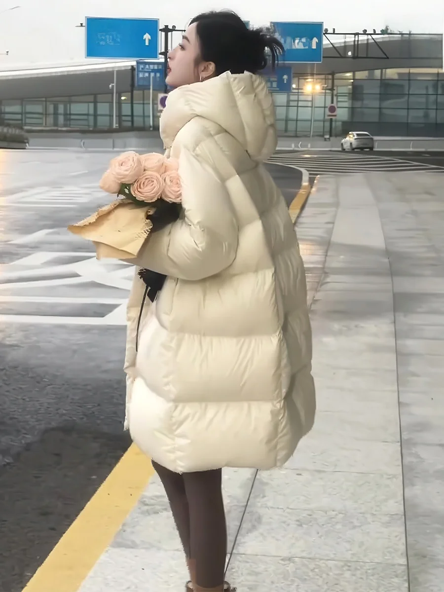 

Женское пуховое пальто Cloud Doughnut с капюшоном, утепленное, средней длины, зима 2025, теплое, прямого кроя, с длинными рукавами