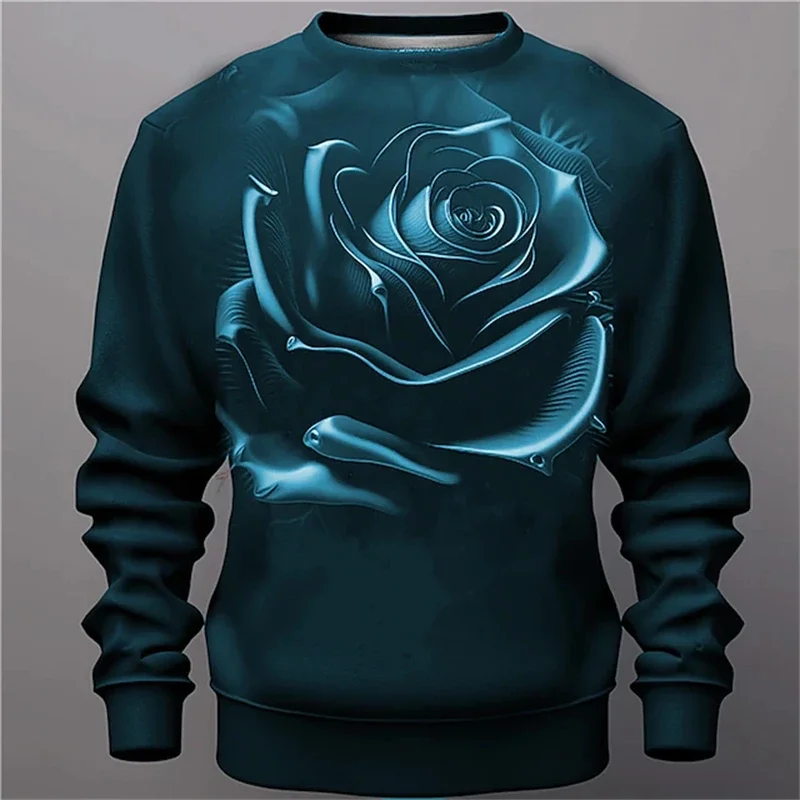 

Rose 3d Print Hoodies Women Vintage Hoodie Retro Sweatshirt 2024 New Men Women Streetwear Round Neck Coats Floral Clothing Tops