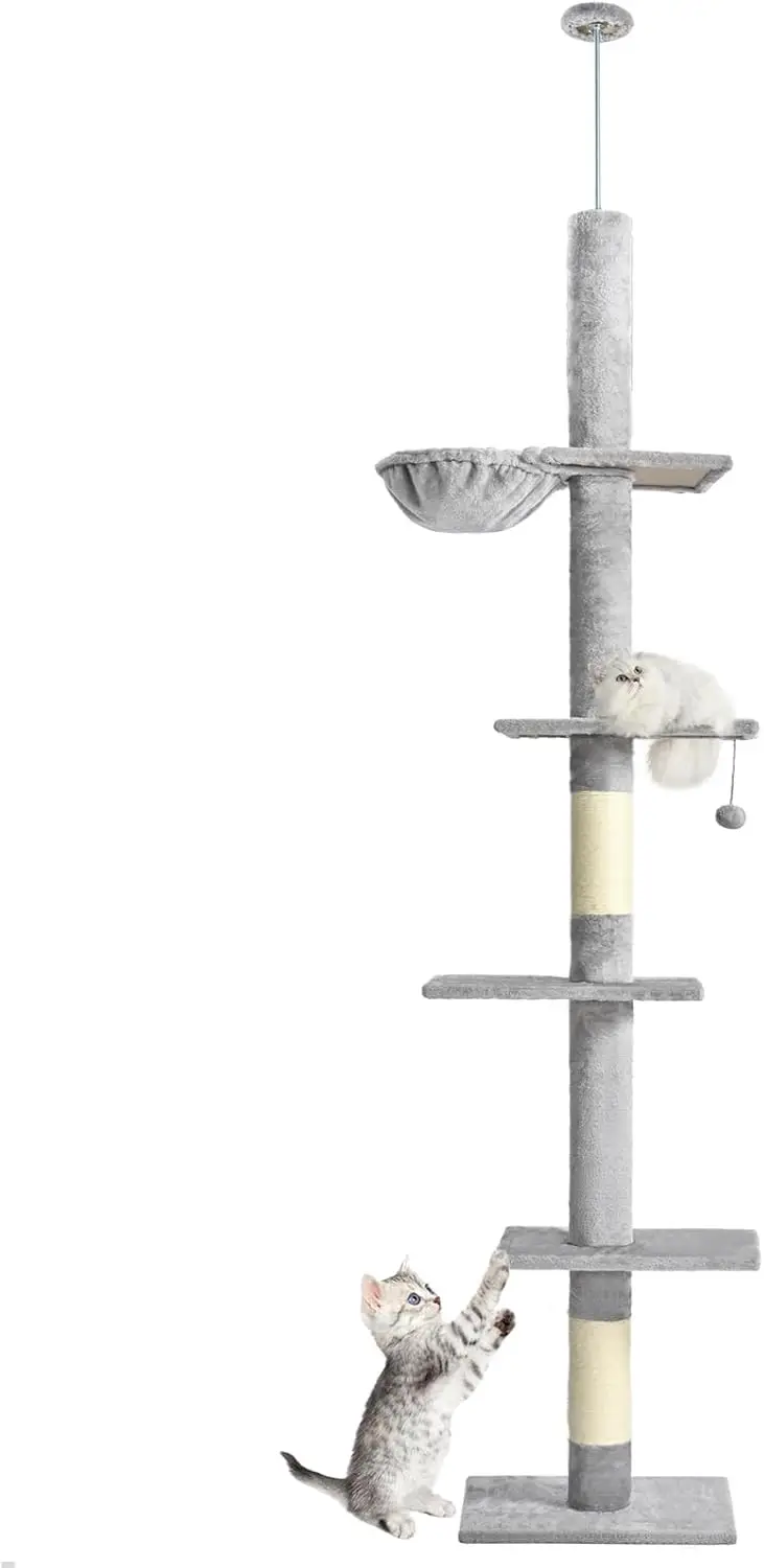 

Кошачья лежанка-когтеточка Cat Craft от пола до потолка, 5-уровневая высокая кошачья башня с регулируемой высотой (98-110 см), узкая потолочная кошачья лежанка-когтеточка с уютным домиком
