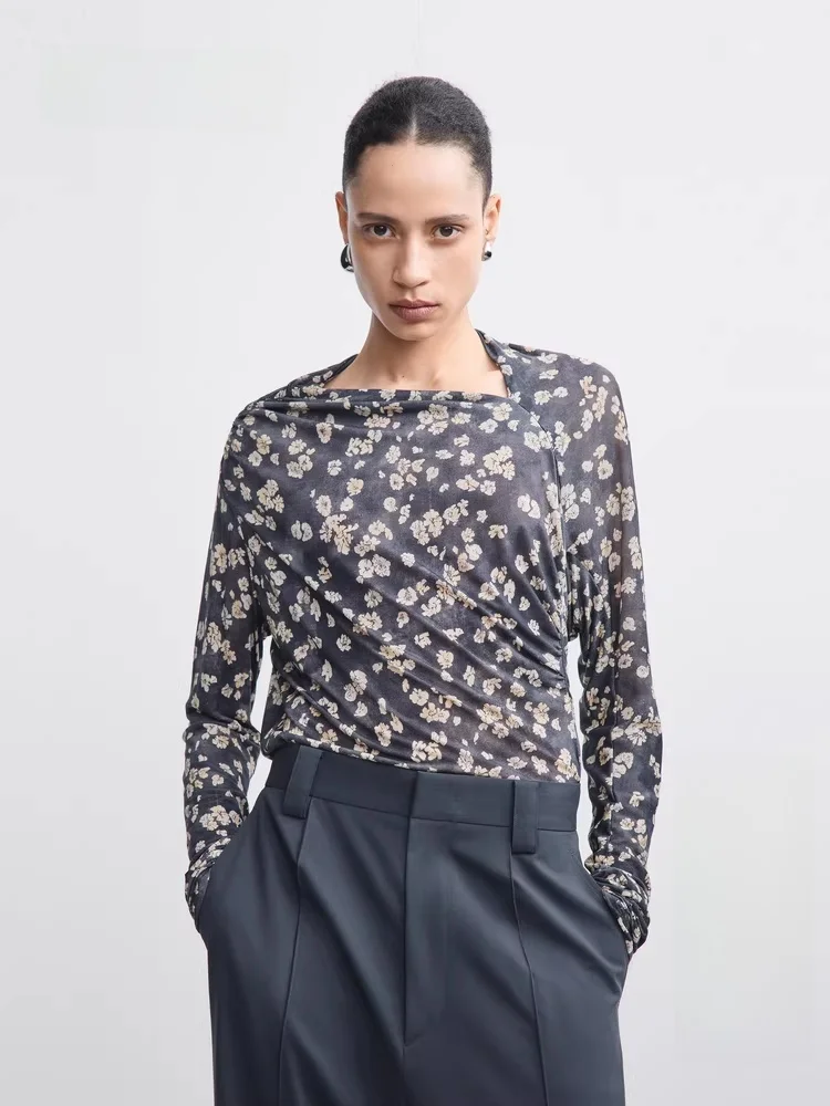 

Edition Women's Knitted Top Summer New Style Loose Fit Floral Print Long Sleeve Casual Shirt Vintage Style Material