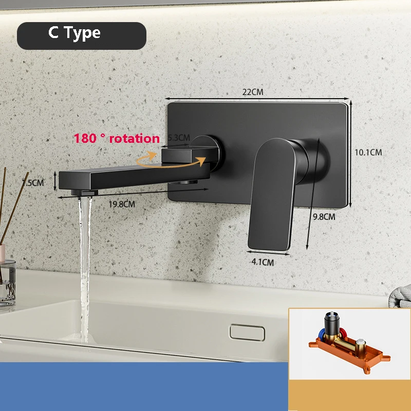 Imagem -02 - Embutido Parede Torneira de Água Quente e Fria Quadrado Todo o Cobre Lavatório Escondido Latão Núcleo de Válvula de Disco Cerâmico