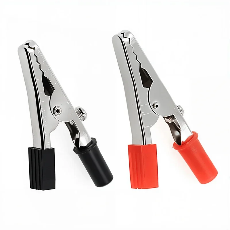 Pinzas de cocodrilo de metal para prueba de batería, abrazadera de cocodrilo, clip de alambre de cocodrilo con mango de plástico PVC y puertos de soldadura