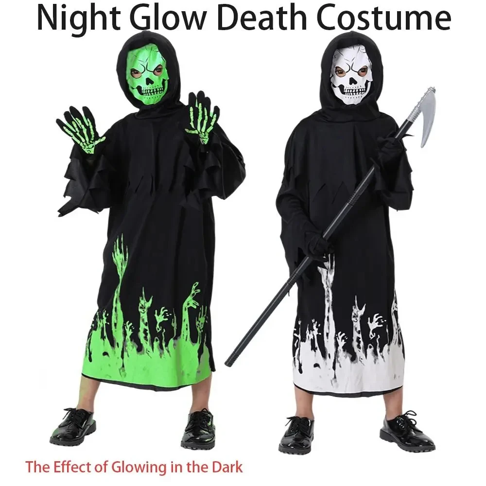 Night Glow Death Halloween noctilucent Death Costume Jumpsuit Black Ghost COS Clothing God Vampire Party Dress Up