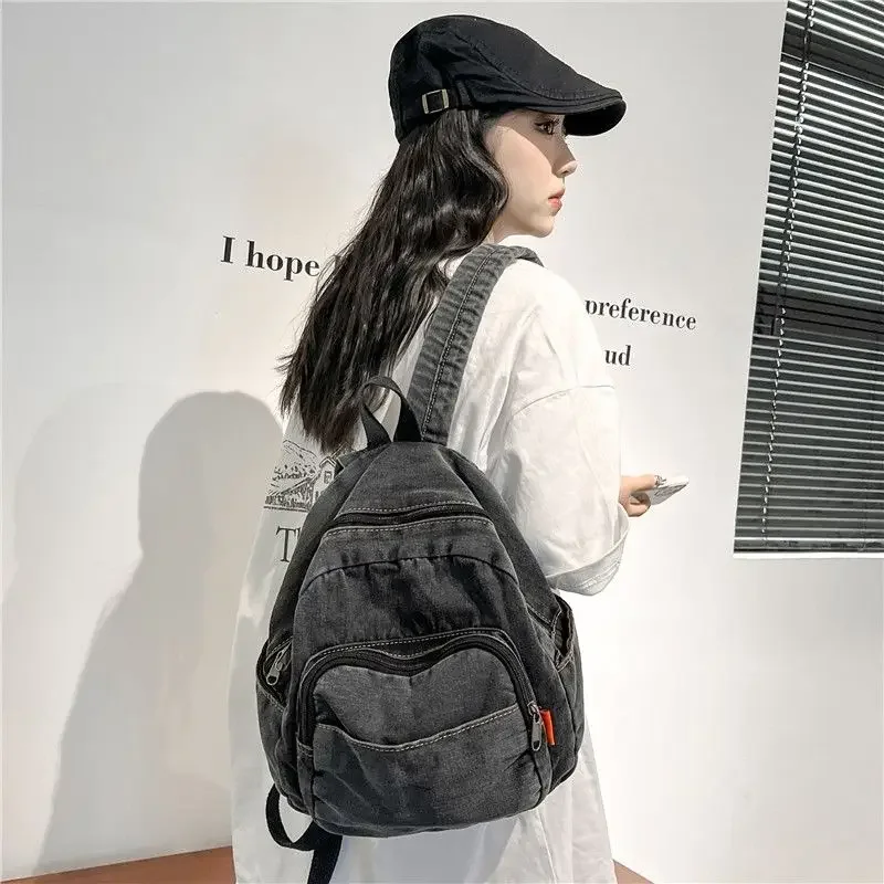 Denim Artistic Mini Book Bag Women's Small Casual Backpack Small Shopping Backpack