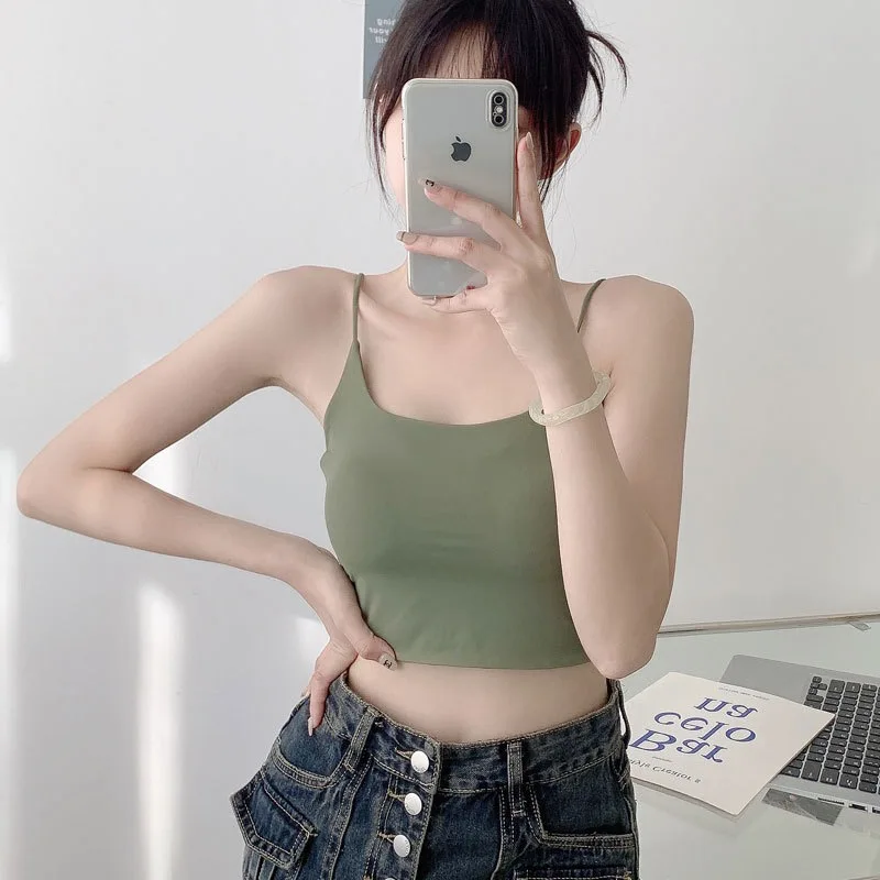 Summer Bra Top Sexy Women Ice Silk Crop Top Seamless Tube Tops Camisole Underwear Korean Fashion Solid Padded Bralette Vest image 5