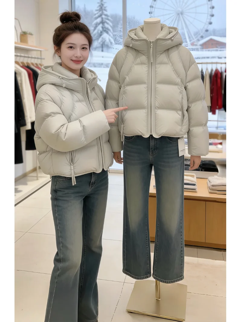 

Women's down Cotton Jaet ort Thiened Warm Bread Sle Casual Color Zipper Closure Hooded Coat Korean Sle Loose Fit