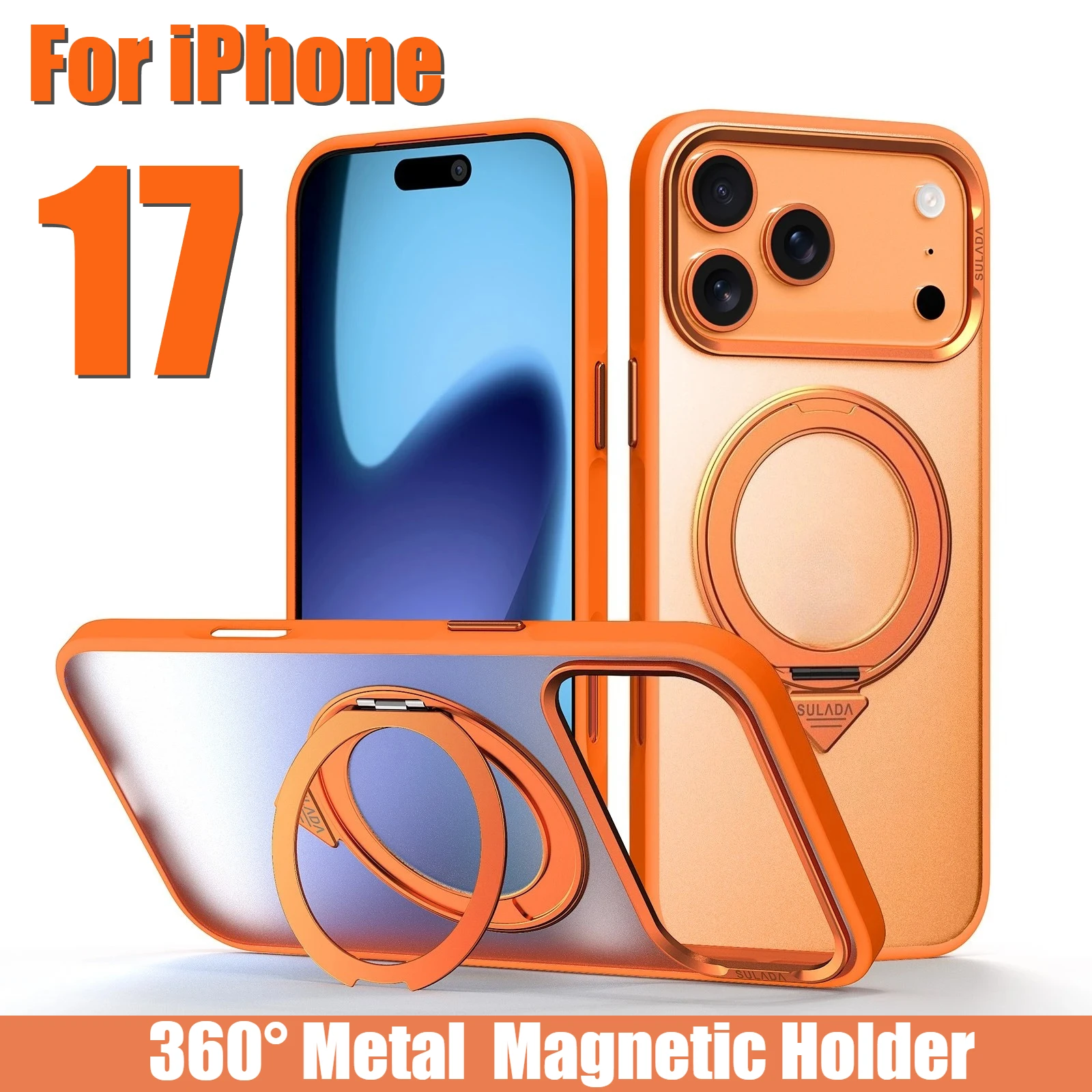 

360 ° Вращающийся металлический магнитный чехол-подставка для IPhone 17 Pro Max 17 Pro, полупрозрачный матовый противоударный чехол с беспроводной зарядкой