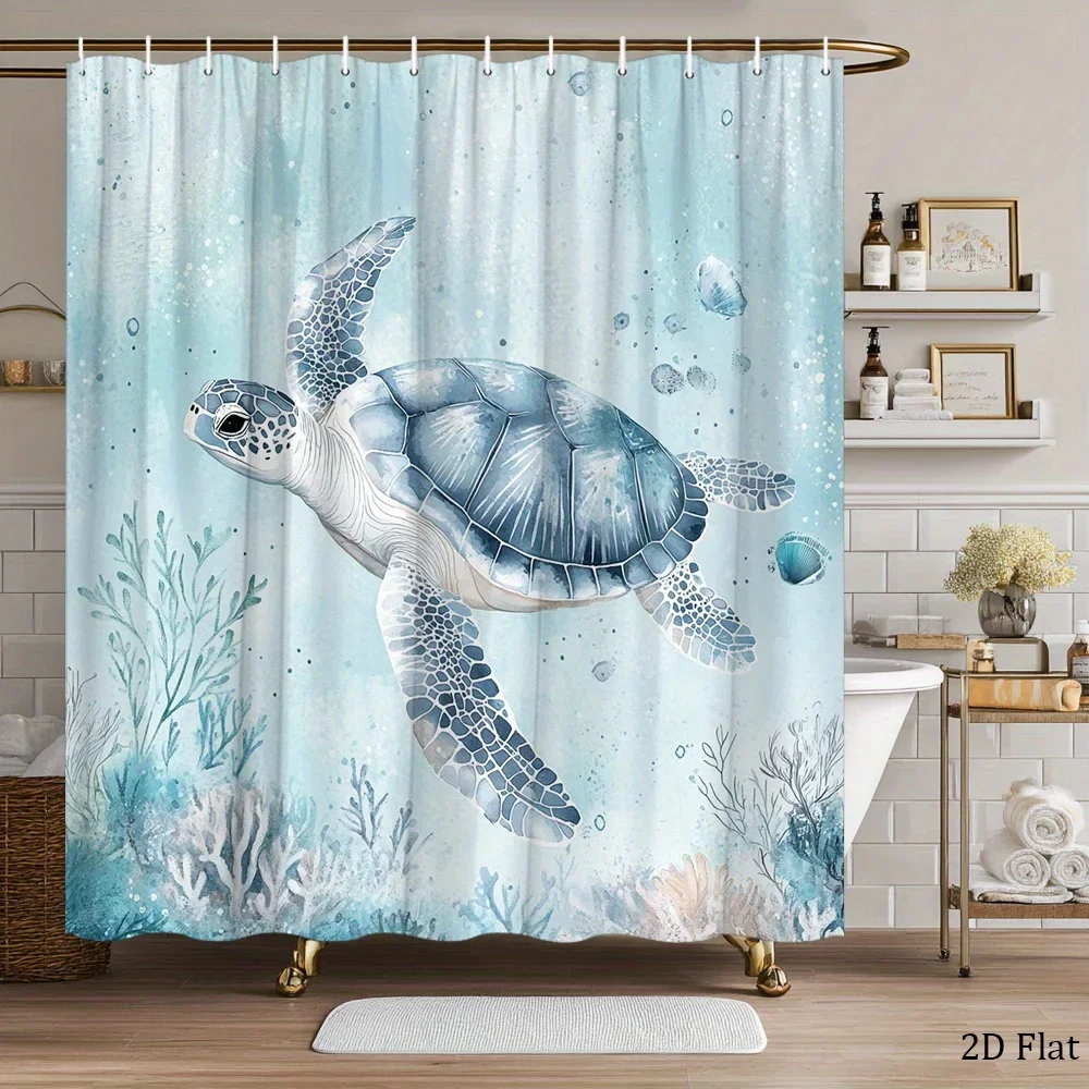 Tropical Sea Turtle Underwater Life Shower Curtain Blue Ocean Beach Bathroom Decor Waterproof Curtain