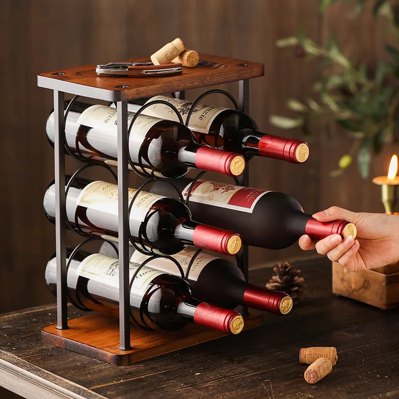 Support à vin multifonctionnel créatif en métal et bois, pour verres à vin rouge, à suspendre, pour restaurant, bar, ou comme ornement.