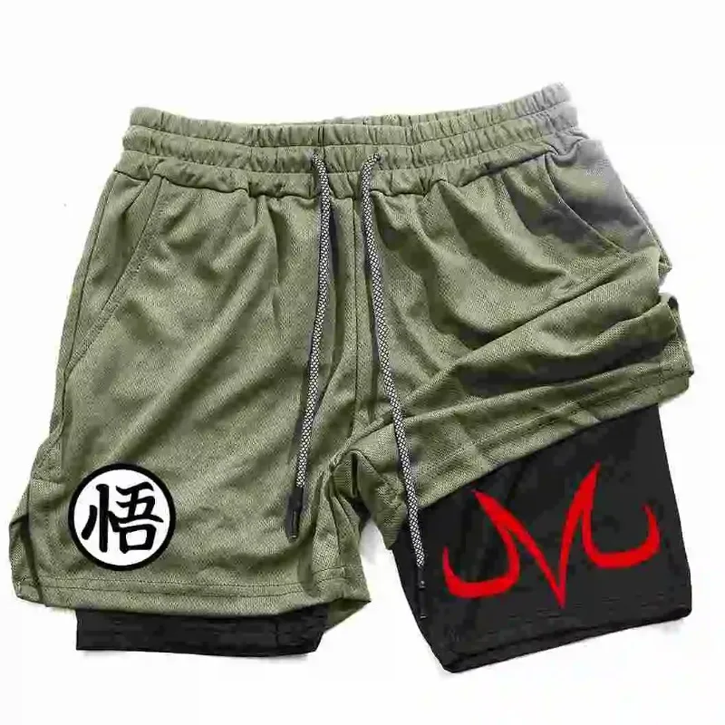 2-in-1-Sporthose für Herren mit Anime-Aufdruck für Fitness, Laufen, Training, schnell trocknende, atmungsaktive Sportshorts