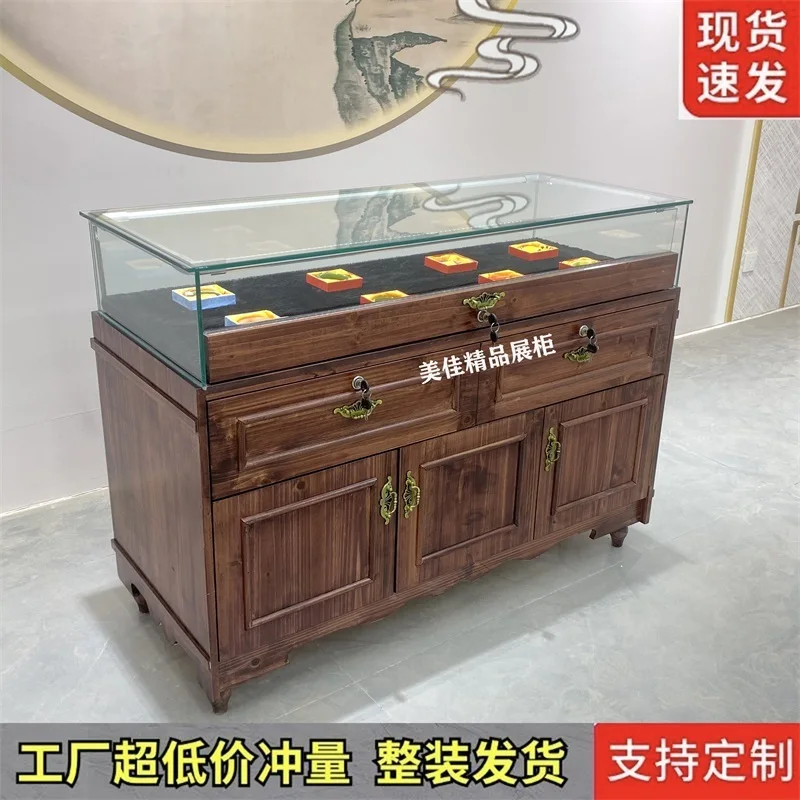 

Custom. Solid Wood Jewelry Display Cabinet Antique Jade Transparent Show Jade Jadeware Ornament Showcase Showcase