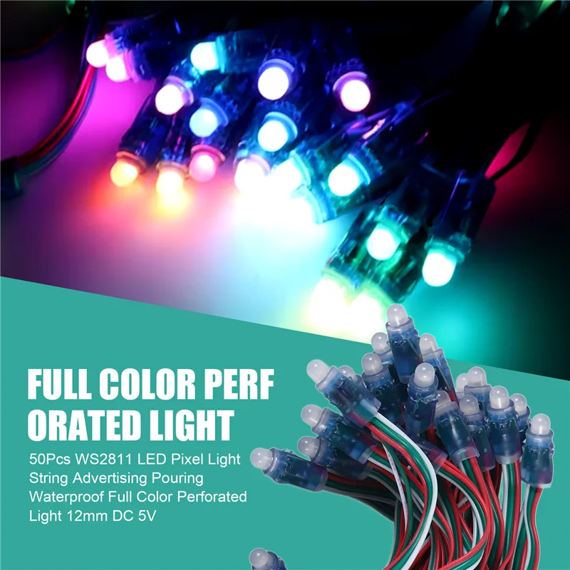 AY03-50Pcs WS2811 LED بكسل ضوء سلسلة الإعلان صب مقاوم للماء كامل اللون مثقب ضوء 12 مللي متر تيار مستمر 5 فولت
