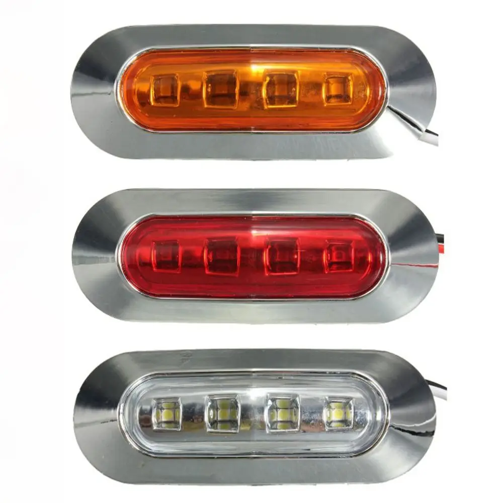 

12 В 24 В боковые габаритные индикаторы для прицепа, универсальный водонепроницаемый 4 светодиодные габаритные лампы, красный/желтый/белый овальный