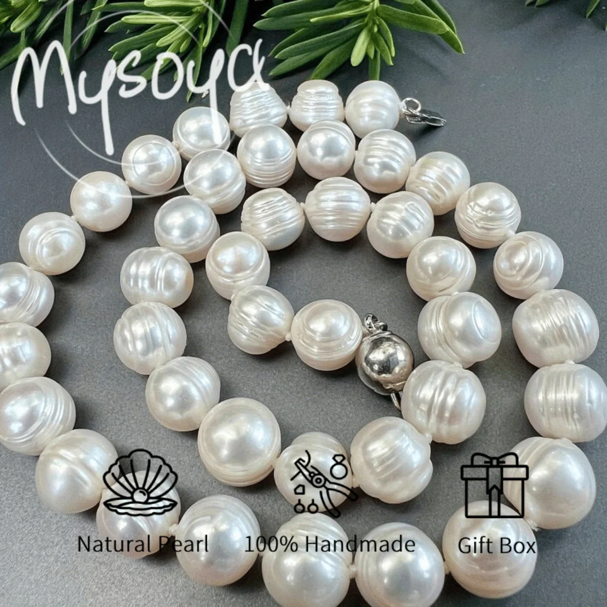 

MYSOYA 10-11 мм натуральный белый черный пресноводный текстурированный жемчуг ожерелье для женщин и мужчин подарочная коробка день рождения свадебные украшения подарок