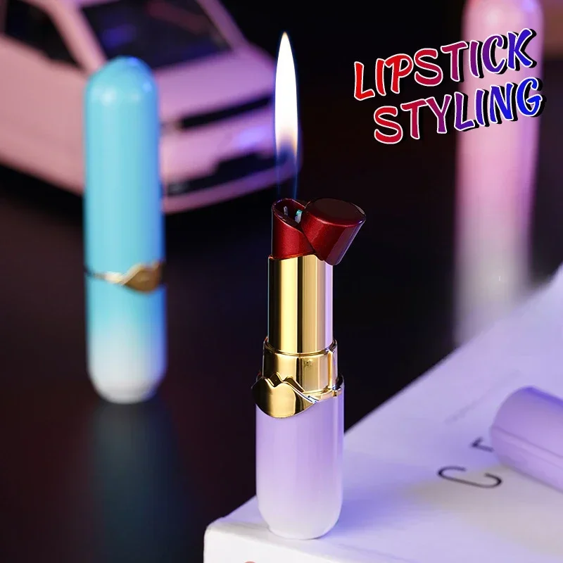 New Gradient Lipstick Lighter Open Flame Inflatable Butane Mini Portable Lighter Personalized Cigarette Accessories Women\'s Gift