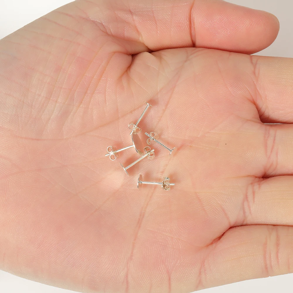 20pcs 925 Sterling Silver Earrings Blank Post Earring Studs Base Pins 3-8mm Cabochon Stud Ear For Diy Jewelry Making Accessories