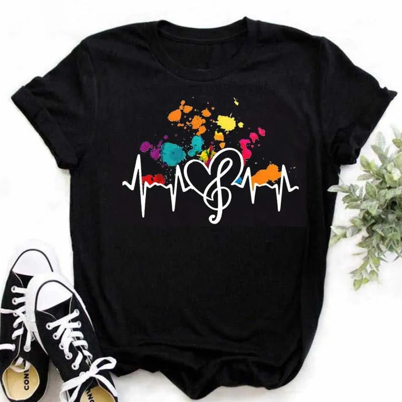 Summer Funny Music Notes Art T-shirt Fashion Women's T-shirt Music Top Short Sleeve Hot Sale Women Clothes Y2k Graphic Tee Shirt