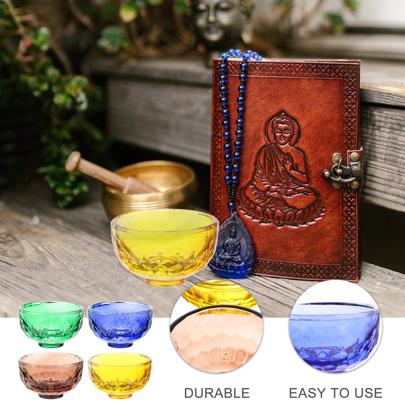 Buddhist Offering Bowls 4 Piece Set Artificial Crystal Water Cups for Temple Home Altar Worship Decor