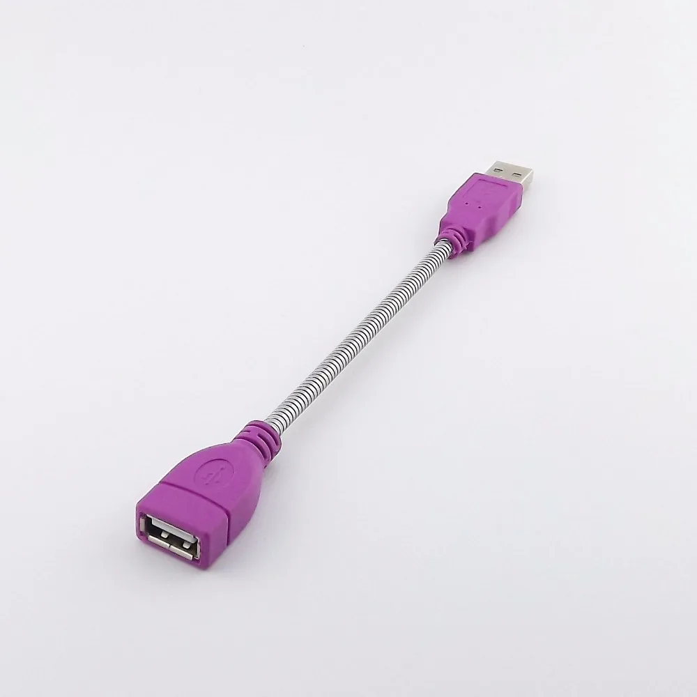 Nowy przedłużacz USB 1szt Fioletowy przedłużacz USB 2.0 A z wtyczką męską do żeńskiego gniazda Elastyczny metalowy kabel stojący 15cm