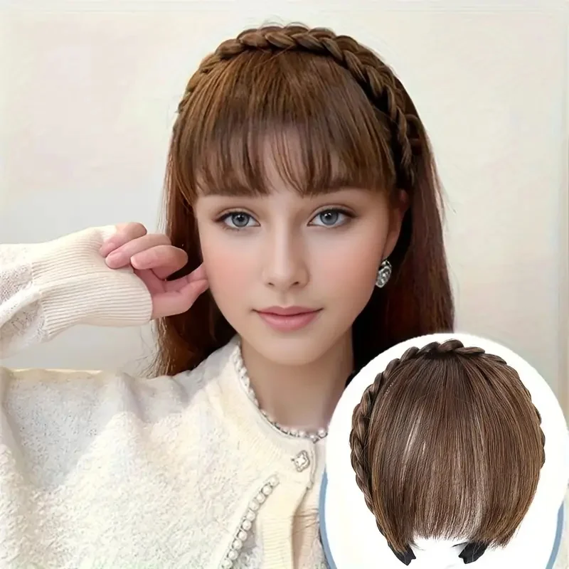 

New Hair Accessories With Bangs Braids Headband Hair Extension High Temperature Fiber Fake Hair for Women