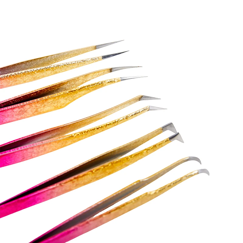 まつげエクステピンセット グラデーションカラー ステンレス製 まつげピンセット 高精度 静電気防止ピンセット まつげエクステツール