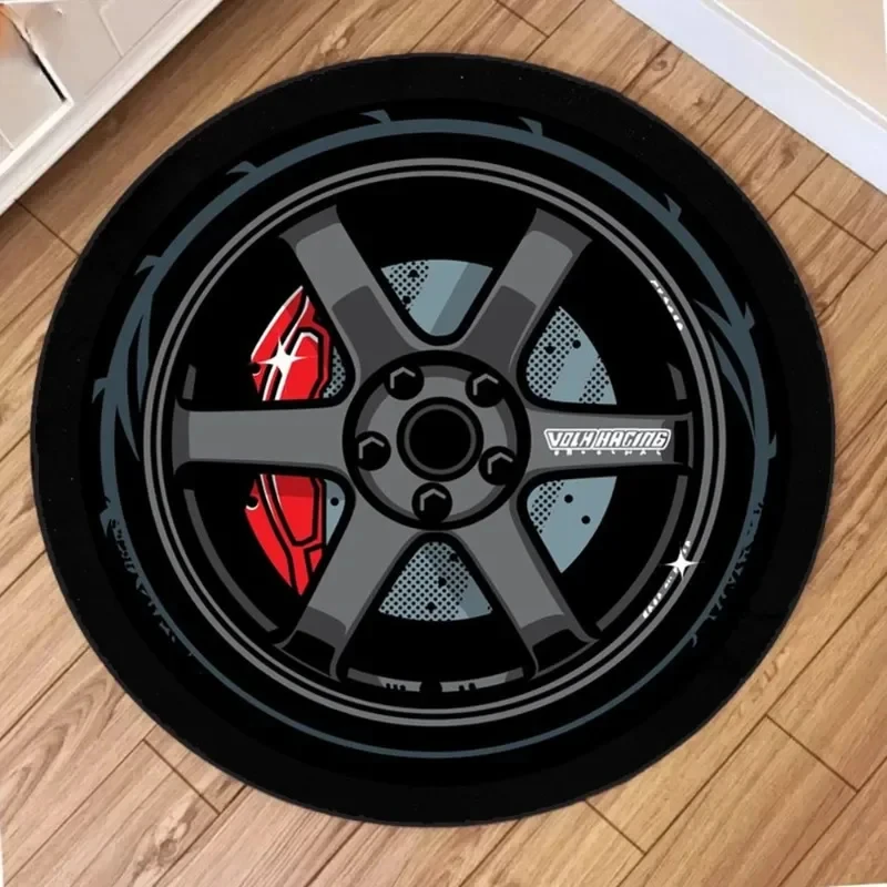 1pc clássico preto pneu padrão tapete redondo, tapete antiderrapante para sala de estar, quarto, banheiro, decoração de casa de férias