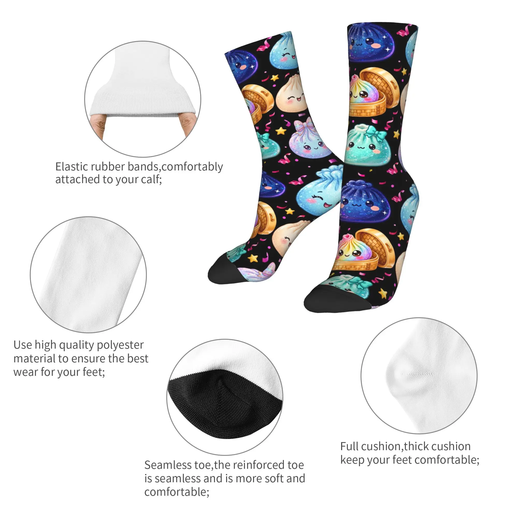 Winter Warm Colorful Men's Women's Kawaii Dumpling Cute Pastel Anime Lovers Socks  Non-slip Crew Socks