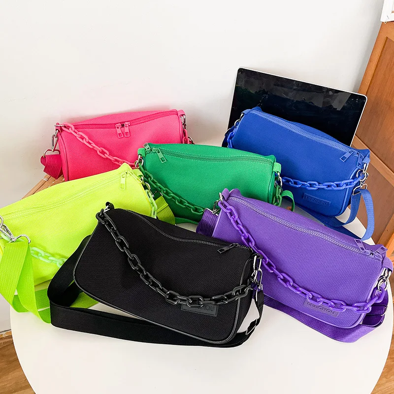 Fashion Nylon Summer Bags Women Chain Crossbody Shoulder Bag 2022 New Style Casual Candy Color Female Messenger Bag for Women