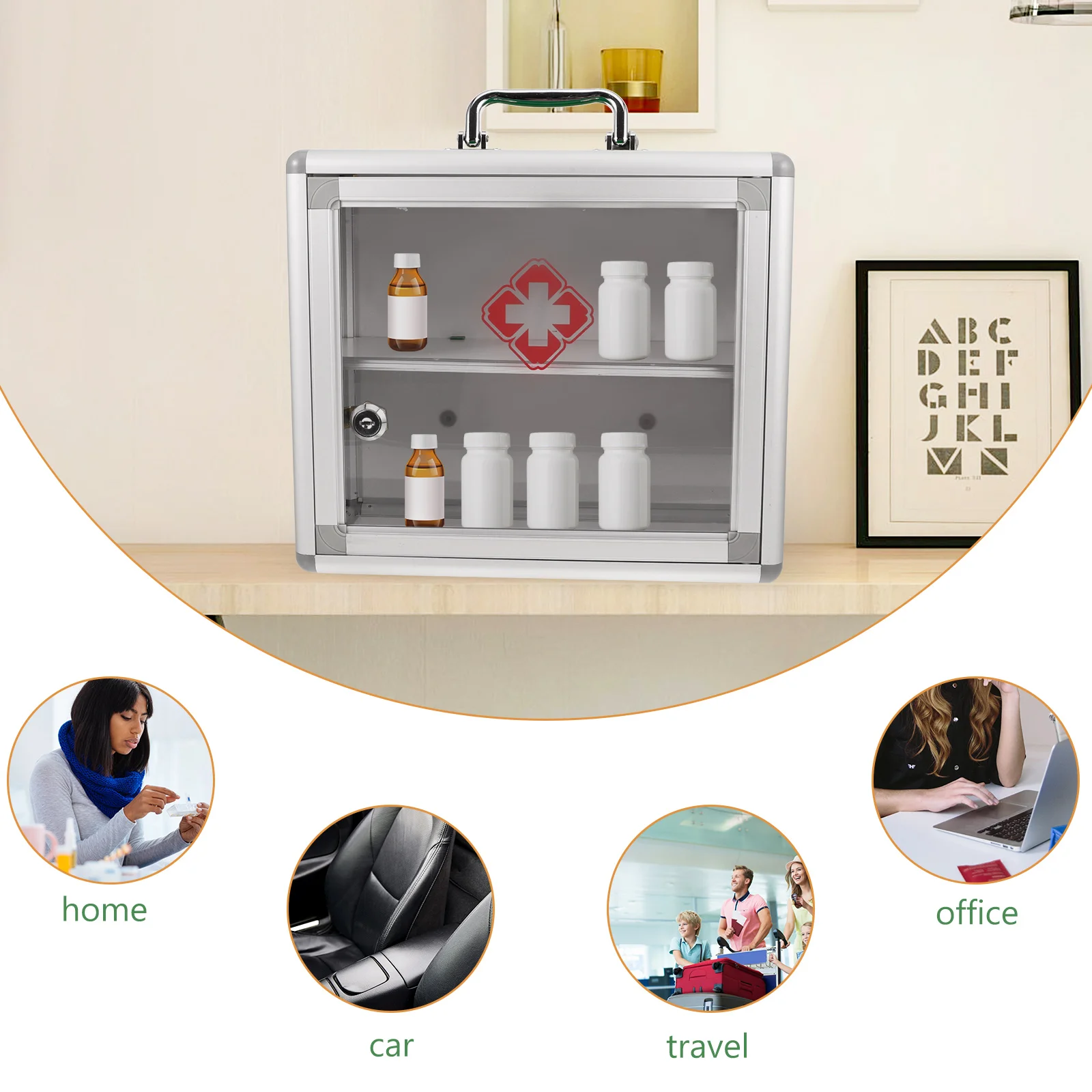 Corner Medicine Cabinet First Aid Kit Portable Wall-mounted Locking Case Emergency