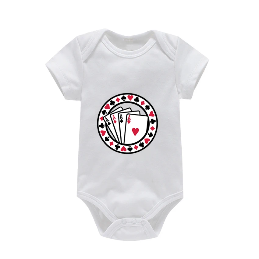 

Newborn Baby White Short Sleeve Romper Poker Print Outfit Infant Bodysuit Clothes Gift Customized Your Design Idea Cool DIY