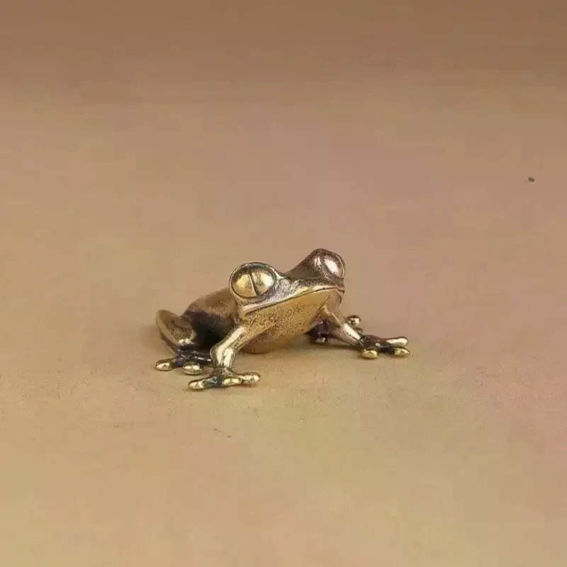 Retro Brass Mini Frog Miniatures Figurines Vintage Animal Figurine Toad Desktop Ornaments Home Decoration Crafts Tea Pet Decor