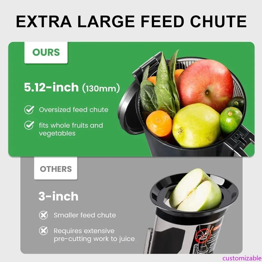 

Cold Press Juicer, 5.12'' Extra Large Feed Chute Slow Masticating Juicer for Whole Vegetables & Fruits, 250w, High Juice Yield,
