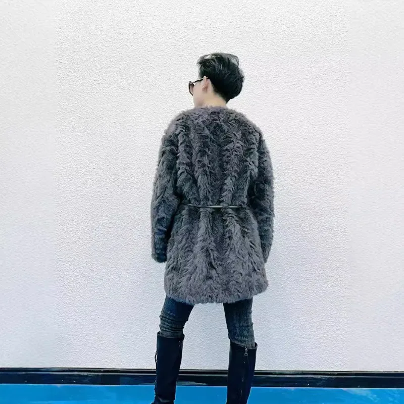 Women's Clothing Faux Fur Jacket Fur Leather Combination Coats Winter New Fashion Versatile Eco-friendly Fur Mid-length Coats