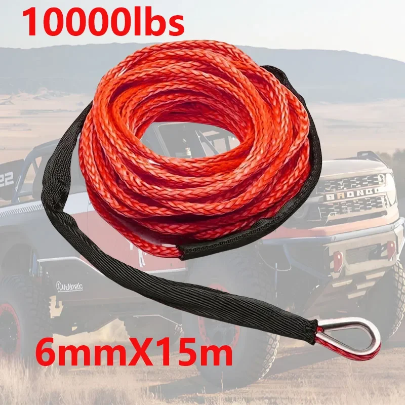 6mmX15m 10000LBS Towing Rope Truck Boat Emergency Replacement Car Outdoor Synthetic Winch Rope Cable Uh MW PE Rope