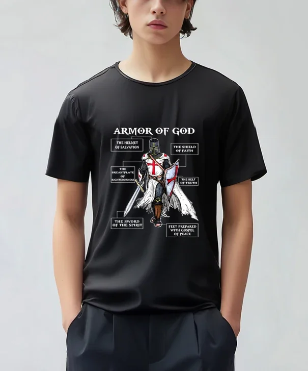 GG 2024 Armor Of God Crusader knight Fashion Letter Printed Pattern Unisex, graphic t shirts, men clothing, lovers' clothes