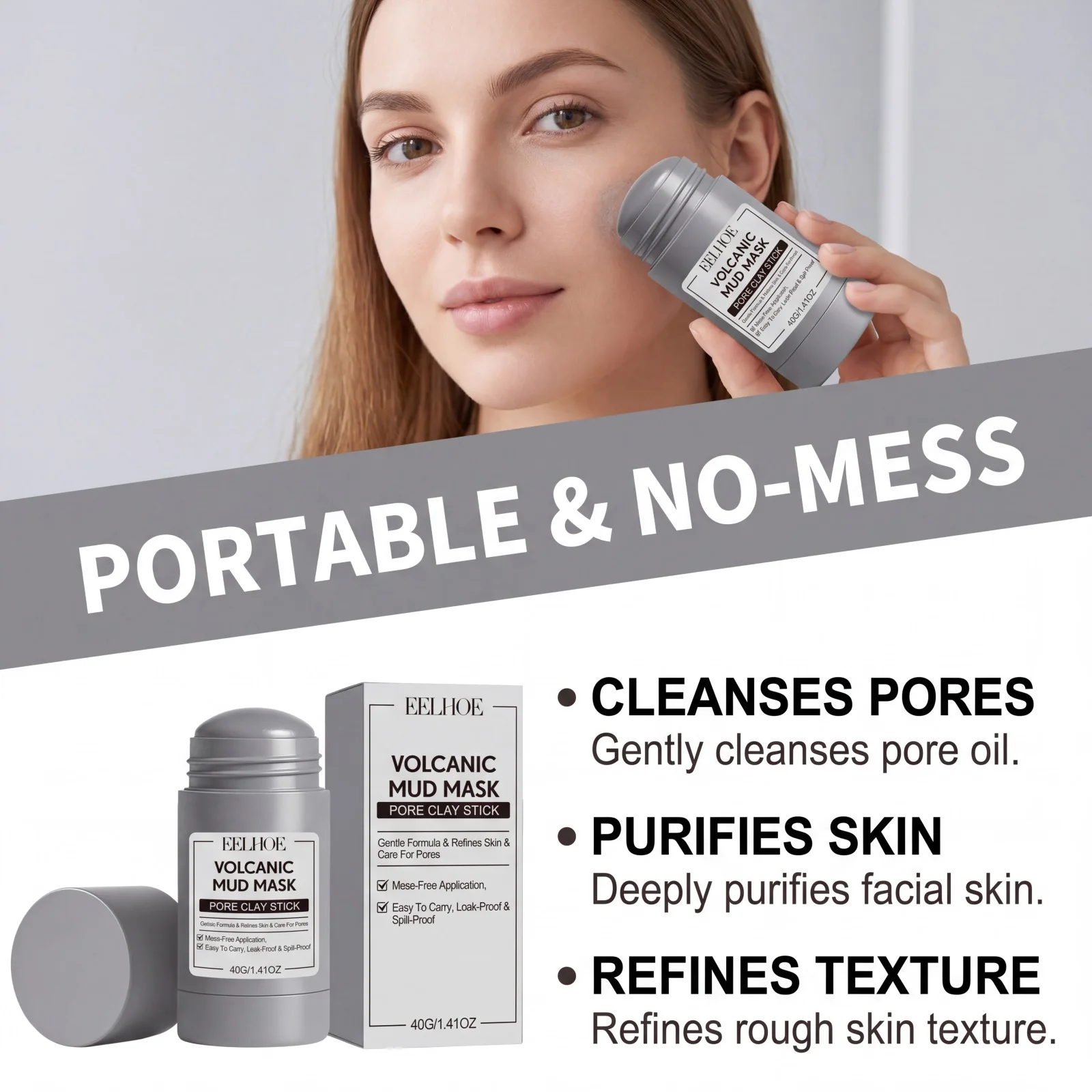Volcanic Mud Mask Stick Deeply Cleaning Pores Reducing Blackheads Purifing Skin Refreshing Control Oil Pore Cleansing Clay Stick