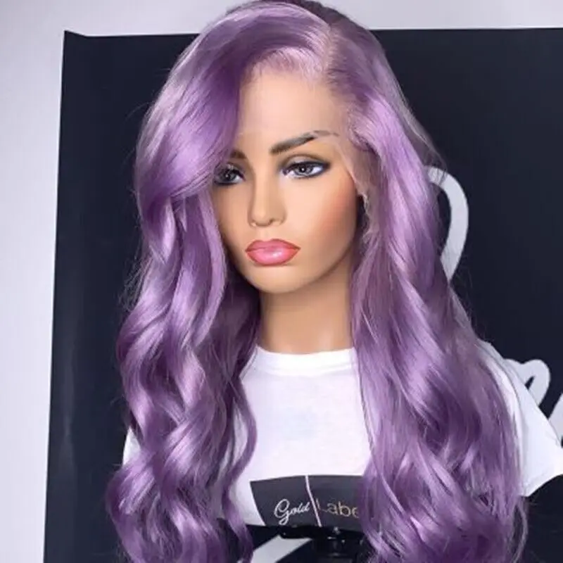 

Long Natural Wave Lace Front Wig Light Purple Synthetic Hair Wigs Cosplay Party