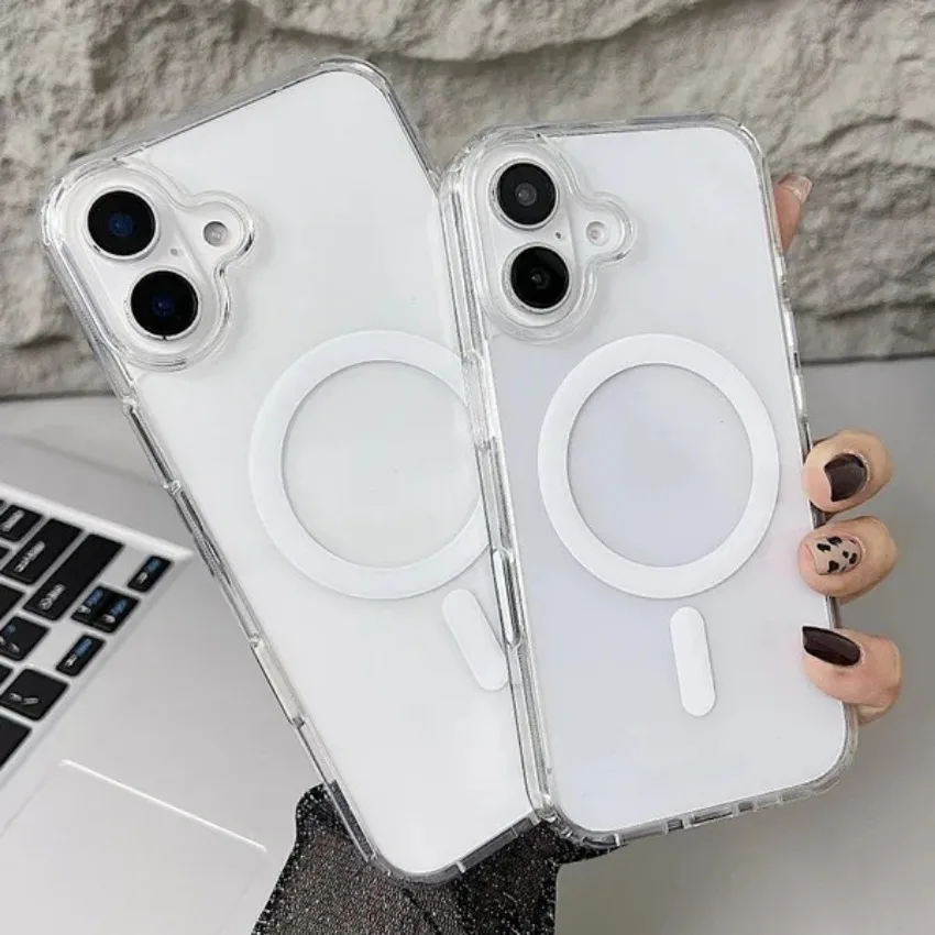Original Magnetic Transparent Phone Case For iPhone 17 18 16 15 14 13 12 11 Pro Max Plus 16e E For Magsafe Silicone Cover Funda