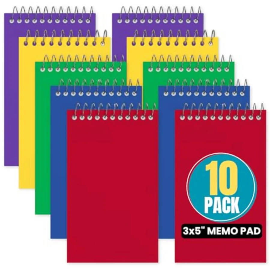 

Wirebound Spiral Memo Books, Memo Pads, 3" x 5", College Ruled, Small Notepad 3x5, Assorted, 75 Sheets/Pad, 5 Pads/Pack