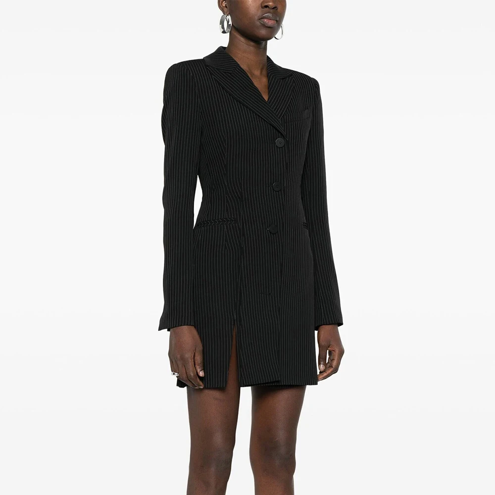 TWOTWINSTYLE Striped Temperament Blazers For Women Notched Collar Long Sleeve Tunic Patchwork Button Slimming Blazer Female New