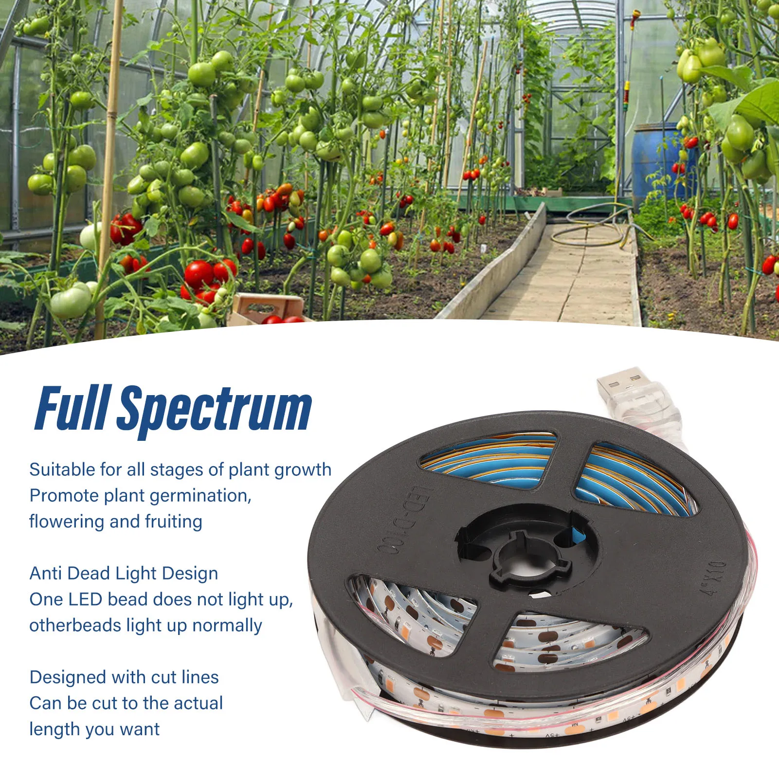 شريط إضاءة لنمو النبات 5 فولت مقاوم للماء USB مصباح نمو النبات قابل للقص بطيف كامل موفر للطاقة آمن للاستخدام المائي بنفسك