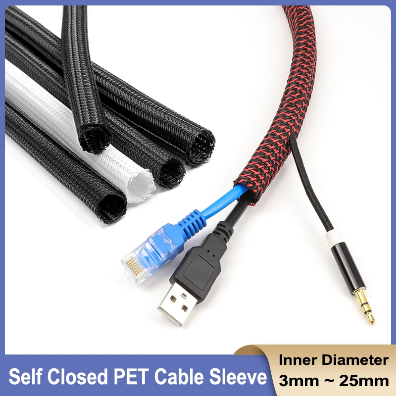 

1~50m Self-Closed Braided Cable Sleeve PET Insulated Tube Loom Split Wire Wrap Organizer Higth Protector 3 5 8 10 13 16 19 25mm