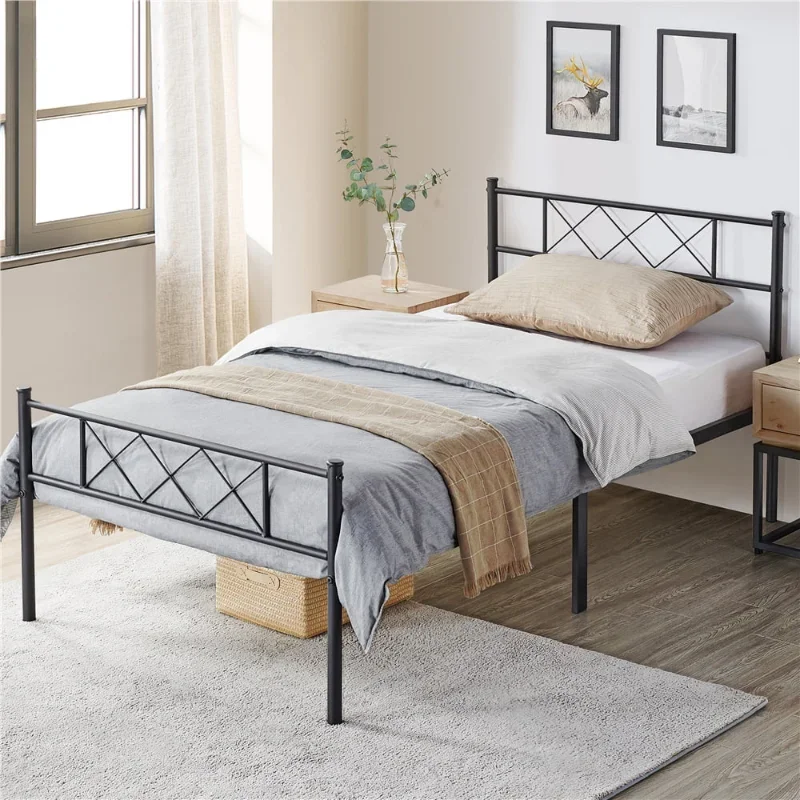 Design Headboard & Footboard Metal Twin Bed Black 78