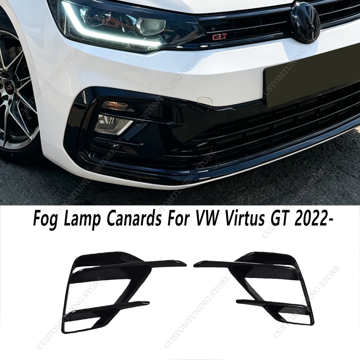 1 Par de Cubiertas Decorativas para Parachoques Delantero en Negro Brillante ABS para VW VIRTUS TSI MPI GT 2022-2025 Lci, Alerones Delanteros